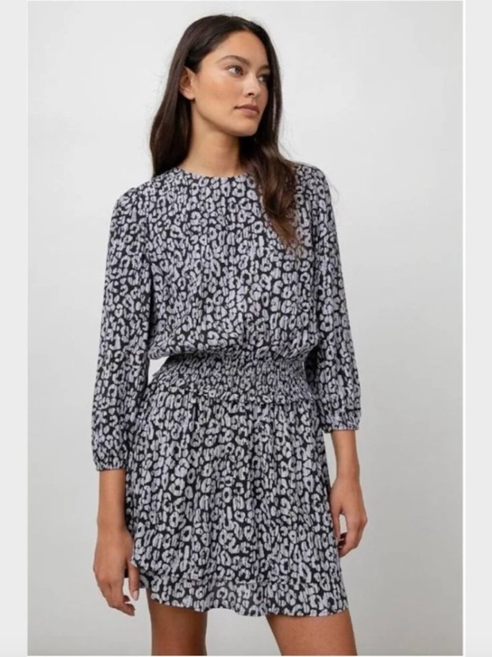 Rails Inez Black Batik Cheetah Print Mini Dress w/ Long Sleeves - Size S